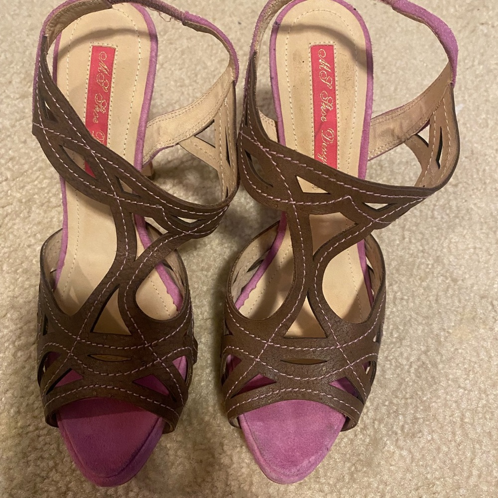 MS suede dress sandals.  3 inches.